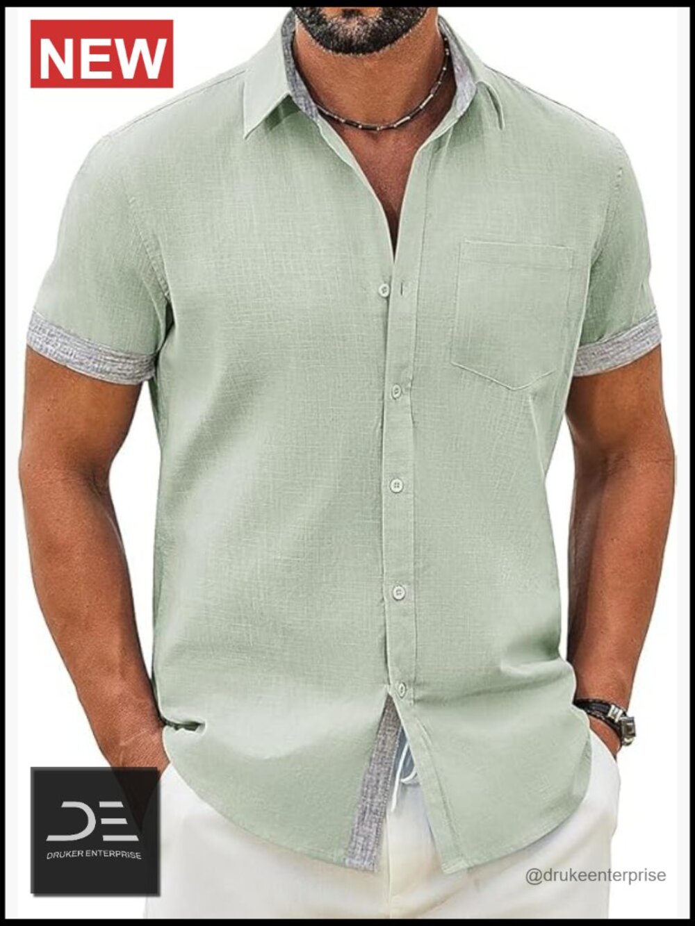 Men's Short Sleeve Button Down Cotton Casual Shirt with Pocket